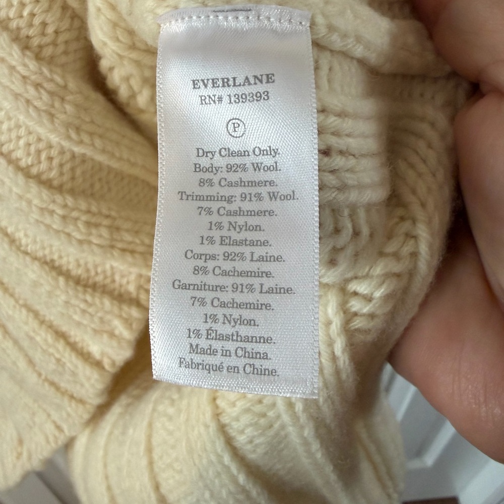 Everlane Cream Cable Knit Turtleneck Sweater Size XL 92% Wool 8% Cashmere EUC - Picture 6 of 6